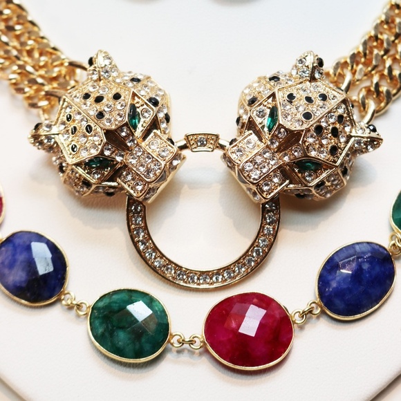 Leopard Necklace Stunning Crystal Door-knocker Dual Strand NY Style Adjustable - Picture 3 of 16